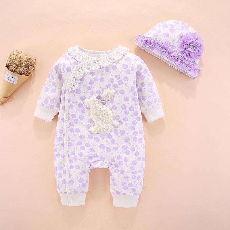 2-piece Bunny Pattern Jumpsuit &amp; Hat for Baby Girl