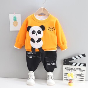 2-piece Panda Pattern Sweatshirt & Pants for Toddler Boy