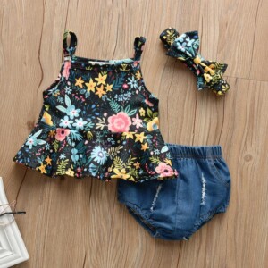 3-piece Floral Printed Dress for Baby Girl