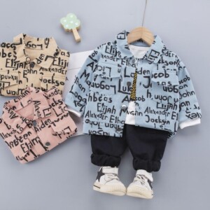 Toddler Boy Clothes Set Coat & Star Pattern Sweatshirt & Pants