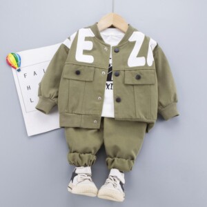 Toddler Boy Set Letter Printing Coat & Sweatshirt & Pants