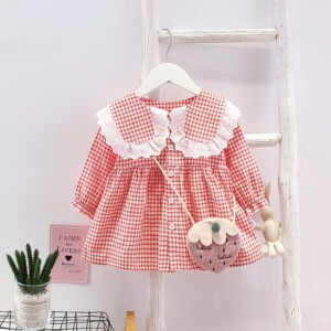 Toddler Girl Cute Plaid Dress with Bag