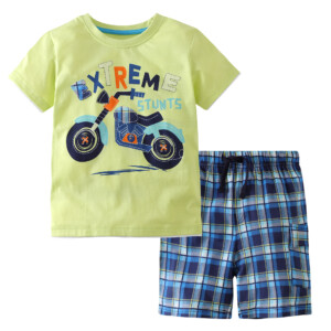 2 Pieces Summer Boy Short-Sleeved T-shirt Motorcycle Suit