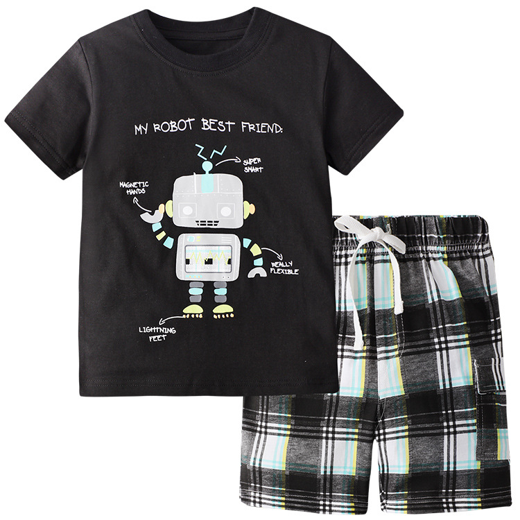Summer Boy Short-Sleeved T-shirt Robot Suit Two-Piece