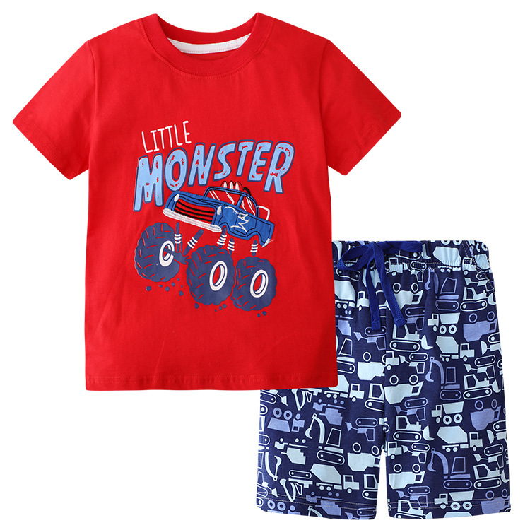 Summer Boy Short-Sleeved T-shirt Monster Car Suit Two-Piece