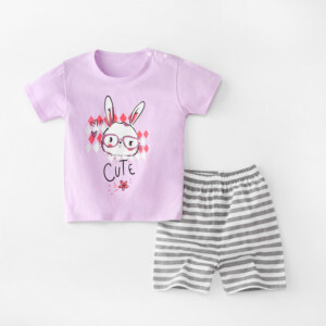 Baby Toddler Short Sleeve Set Shorts Cotton Cartoon Rabbit