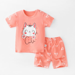 Baby Toddler Short Sleeve Set Shorts Cotton Cartoon Cat