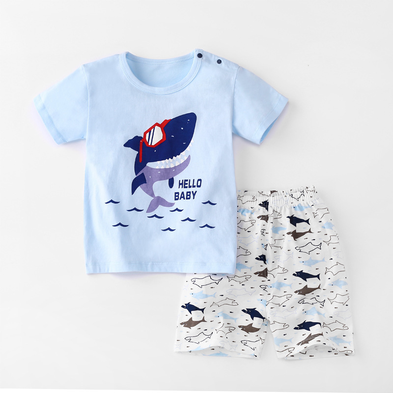 Baby Toddler Short Sleeve Set Shorts Cotton Cartoon Shark