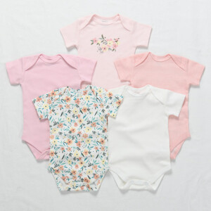 5 Pieces Newborn Baby Jumpsuits Cotton Clothes Pink Flowers