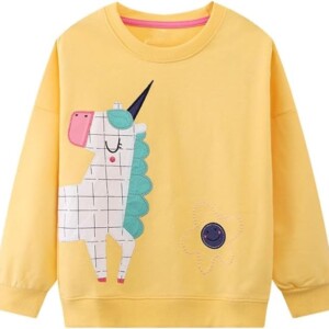 Toddler Girl Sweatshirt Crewneck Pullover Cotton Kids Fall Outfits 2-7T with Yellow Unicorn print