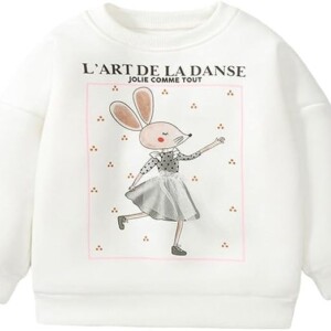 Toddler Girl Sweatshirt White Rabbit Crewneck Pullover Cotton Kids Fall Outfits 2-7T