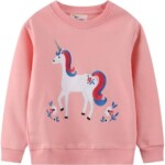 Girl Sweatshirts Cotton Long Sleeve Tops Crew Neck Pullover Sweater Shirt with Pink Unicorn for Toddler 2-7 Years