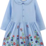 Jobakids Toddler Girl Dresses Cotton Long Sleeve Outfit 2-7T with Sky Blue Floral