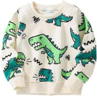 Little Bitty Toddler Boy Sweatshirt  Long Sleeve Sweater Shirt with White Cartoon Dino for Kids 2-8 Years