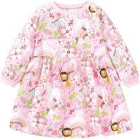 Herimmy Girls Dresses Long Sleeve Cotton Round Neck Casual Tunic Dress 2-7T