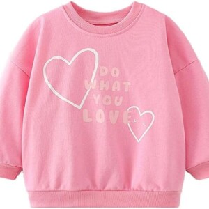 Toddler Girl Sweatshirt Crewneck Pullover Cotton Kids Fall Outfits Pink Heart print 2-7T