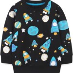 Herimmy Boys Sweatshirts Cotton Long Sleeve Crewneck Pullover Rocket Print Sweatshirts 2-7T