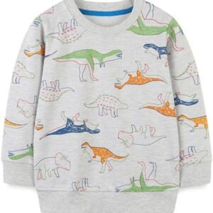 Herimmy Boys Sweatshirts Cotton Long Sleeve Crewneck Pullover with Dinosaur print 2-7T