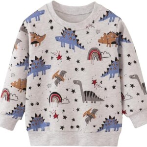 Jobakids Boy Sweatshirt Pullover Long Sleeve with Gray Dinosaur print for Toddler 2-7T