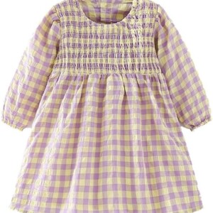 Herimmy Girls Dresses Long Sleeve Cotton Round Neck Casual Tunic Dress 2-7T