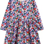 Jobakids Toddler Girl Dresses Cotton Long Sleeve Tunic Dress A Line Fall Winter Outfit Colorful Flower 2-7T