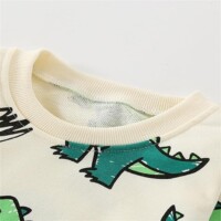 Little Bitty Toddler Boy Sweatshirt  Long Sleeve Sweater Shirt with White Cartoon Dino for Kids 2-8 Years